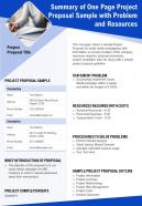Summary Of One Page Project Proposal Sample With Problem And Resources Report PPT PDF Document