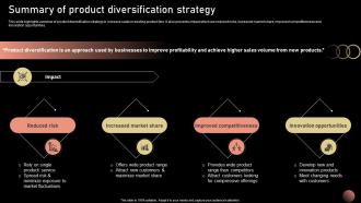 Summary Of Product Diversification Strategic Plan For Company Growth Strategy SS V