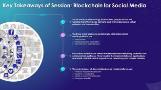 Summary Of Session On Blockchain Based Social Media Training Ppt