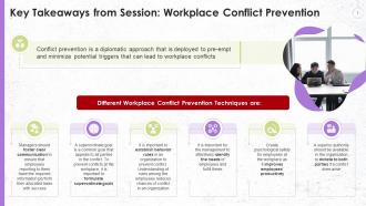 Summary Of Session On Conflict Prevention At Workplace Training Ppt