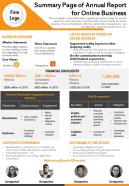 Summary Page Of Annual Report For Online Business Presentation Report Infographic Ppt Pdf Document