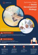 Summary page of brand development strategy presentation report infographic ppt pdf document