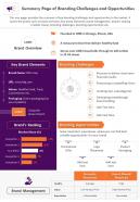 Summary page of branding challenges and opportunities presentation report infographic ppt pdf document