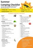 Summer Camping Checklist Presentation Report Infographic PPT PDF Document
