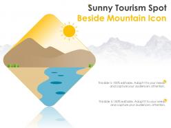 Sunny tourism spot beside mountain icon