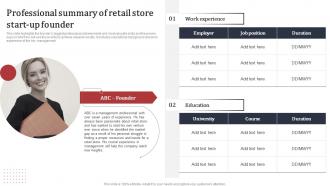Supermarket Business Plan Professional Summary Of Retail Store Start Up Founder BP SS