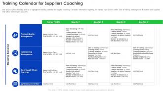 Supplier Development Program Training Calendar For Suppliers Coaching