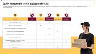 Supplier Quality Management Quality Management System Evaluation Checklist Strategy SS V