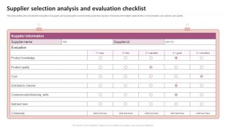 Supplier Selection Analysis And Evaluation Checklist