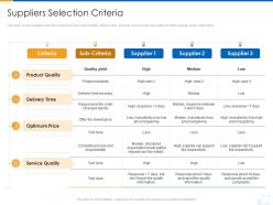 Suppliers selection criteria supplier strategy ppt outline rules