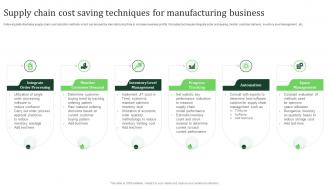 Supply Chain Cost Saving Techniques For Manufacturing Business