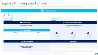 Supply Chain Transformation Toolkit Logistics Firm Mini Project Charter Ppt Icon Graphics Download