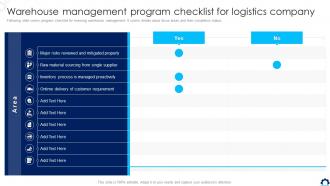 Supply Chain Transformation Warehouse Management Program Checklist For Logistics Company