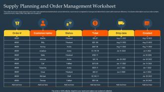 Supply Planning And Order Management Worksheet