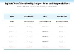 Support Team Table Showing Support Roles And Responsibilities