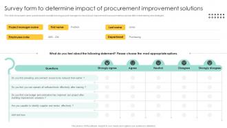 Survey Form To Determine Impact Of Procurement Management And Improvement Strategies PM SS