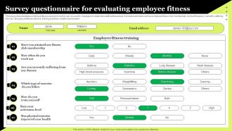 Survey Questionnaire For Evaluating Employee Fitness Survey SS