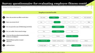 Survey Questionnaire For Evaluating Employee Fitness Survey SS Slides Compatible