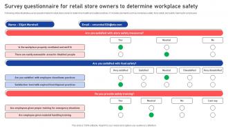 Survey Questionnaire For Retail Store Owners To Determine Workplace Safety Survey SS