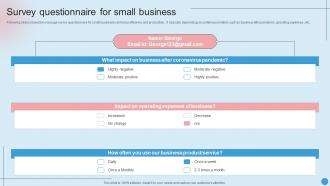 Survey Questionnaire For Small Business Survey SS