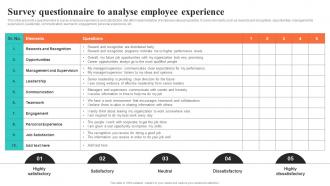 Survey Questionnaire To Analyse Employee Experience Building EVP For Talent Acquisition
