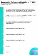 Sustainability performance highlights in fy 2020 presentation report infographic ppt pdf document