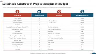 Sustainable Construction Project Management Budget