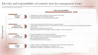 Sustainable Cosmetic Business Plan Job Roles And Responsibilities Of Cosmetic Store Key BP SS Informative Images