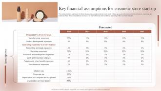 Sustainable Cosmetic Business Plan Key Financial Assumptions For Cosmetic Store Start Up BP SS