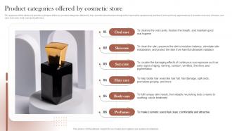 Sustainable Cosmetic Business Plan Product Categories Offered By Cosmetic Store BP SS