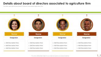 Sustainable Farming Investor Presentation Details About Board Of Directors Associated To Agriculture Firm