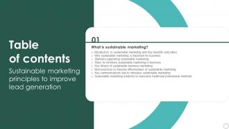 Sustainable Marketing Principles To Improve Lead Generation Table Of Contents MKT SS V