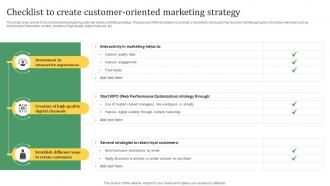 Sustainable Marketing Solutions Checklist To Create Customer Oriented Marketing Strategy MKT SS V