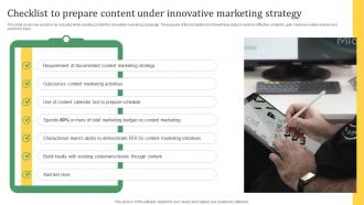 Sustainable Marketing Solutions Checklist To Prepare Content Under Innovative Marketing MKT SS V
