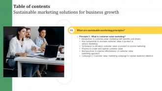 Sustainable Marketing Solutions For Business Growth Table Of Contents MKT SS V