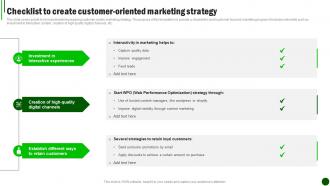 Sustainable Marketing Strategies Checklist To Create Customer Oriented MKT SS V