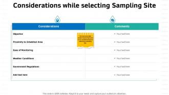 Sustainable water management considerations while selecting sampling site