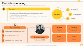 Swiggy Company Profile Executive Summary Ppt Infographics CP SS