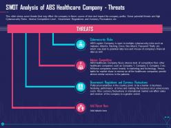 Swot analysis of abs healthcare company threats overcome challenge cyber security healthcare
