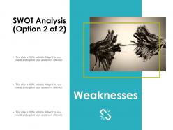 Swot analysis slide weaknesses ppt powerpoint presentation infographics show