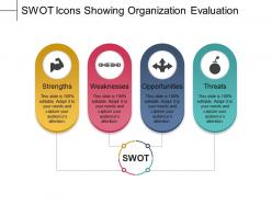 Swot icons showing organization evaluation powerpoint themes