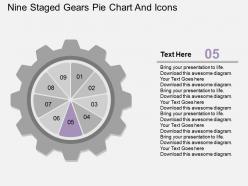 Sx nine staged gears pie chart and icons flat powerpoint design