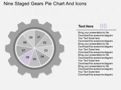 Sx nine staged gears pie chart and icons flat powerpoint design