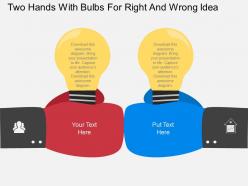 Sy two hands with bulbs for right and wrong idea flat powerpoint design