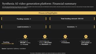Synthesia AI Video Generation Platform Financial Summary Synthesia AI Text To Video AI SS V