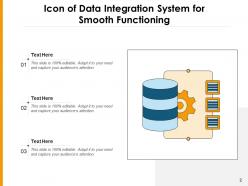 System integration icon depicting gearwheel information arrow gear connecting