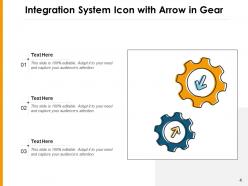 System integration icon depicting gearwheel information arrow gear connecting