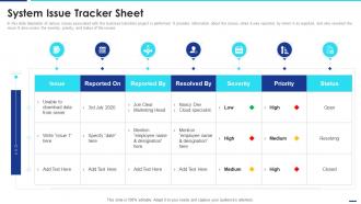 System Issue Tracker Sheet IT Change Execution Plan