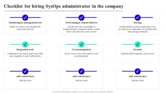 System Operator Checklist For Hiring Sysops Administrator In The Company