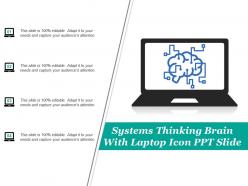 Systems thinking brain with laptop icon ppt slide
